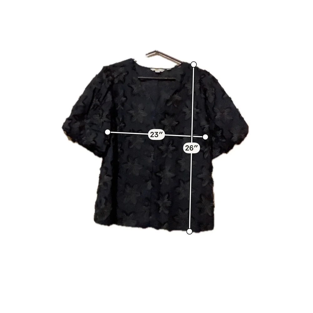 Boden Black Floral Embroidered V-Neck Puff Sleeve Blouse US 16/18 UK 20
